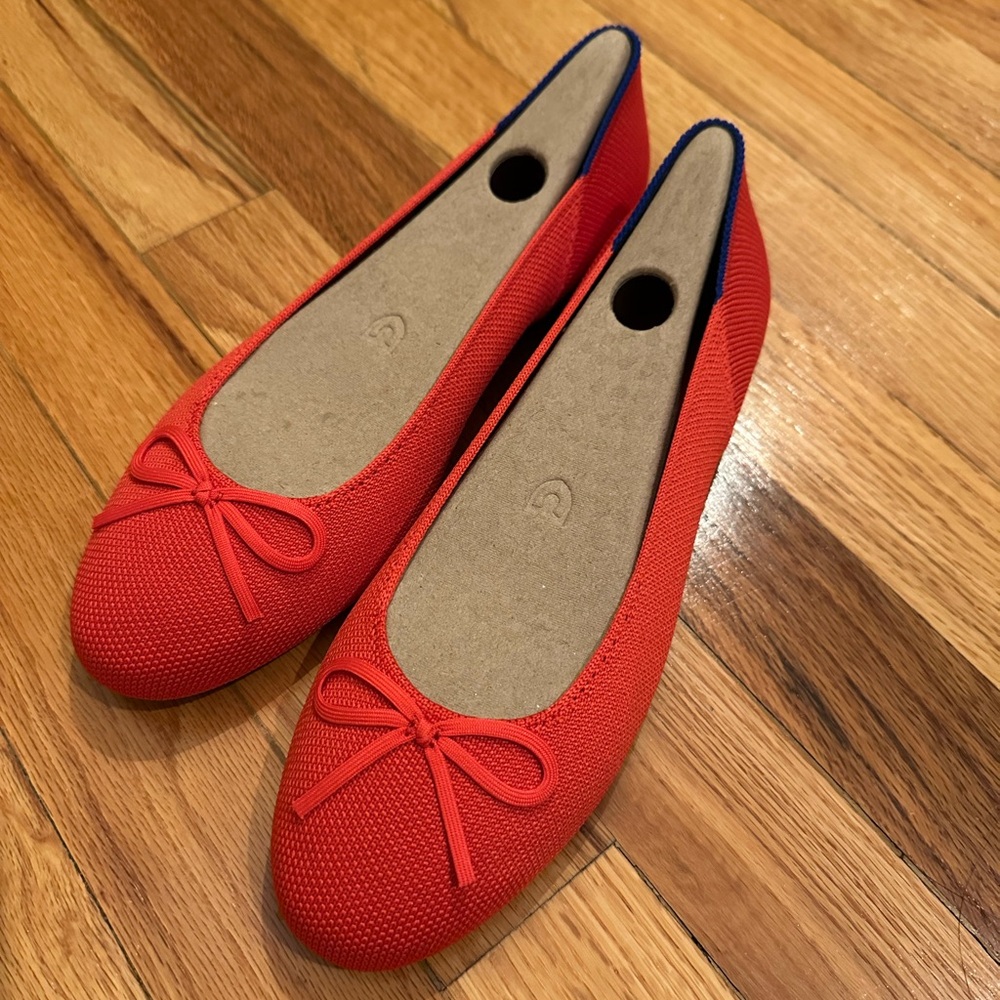 Rothy's Red Flats with Bow and Rounded Toe